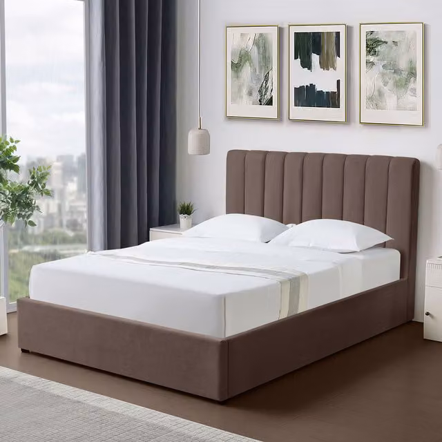 Artemis Home Evelynne Double Ottoman Bed Frame with Storage, Upholstered Fabric, Dark Brown