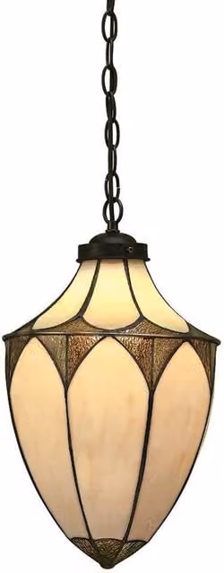 Interiors 1900 Brooklyn Art Deco Ceiling Pendant Light in Dark Bronze with Multicolour Tiffany Glass, Diameter: 25 cm