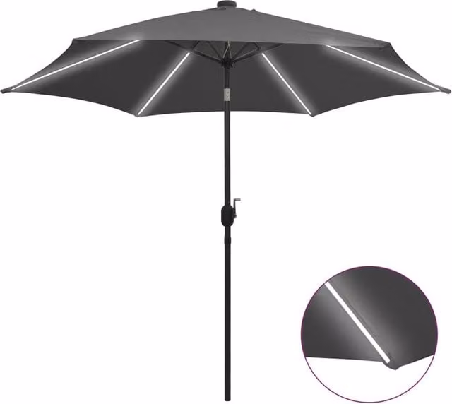 Berkfield Home Garden Parasol with LED Lights and Aluminium Pole, Anthracite Black, 300 cm – 1
