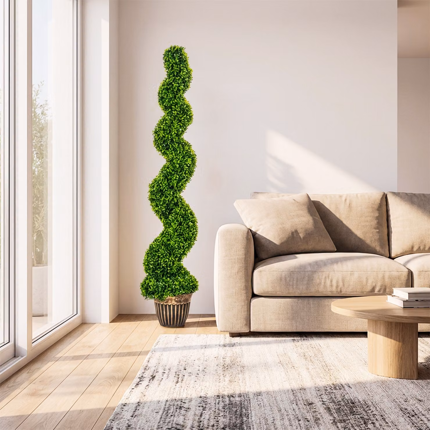 HOMCOM Set of 2 Green Artificial Topiary Spiral Boxwood Trees with Pots, Height: 150 cm – 6