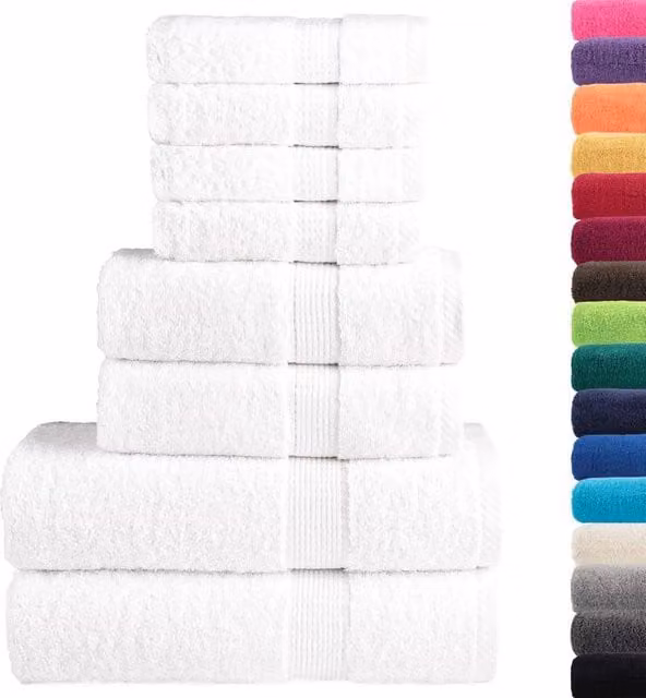Berkfield Home SOLUND 8 Piece Premium White Cotton Terry Towel Set, 600 gsm – 1