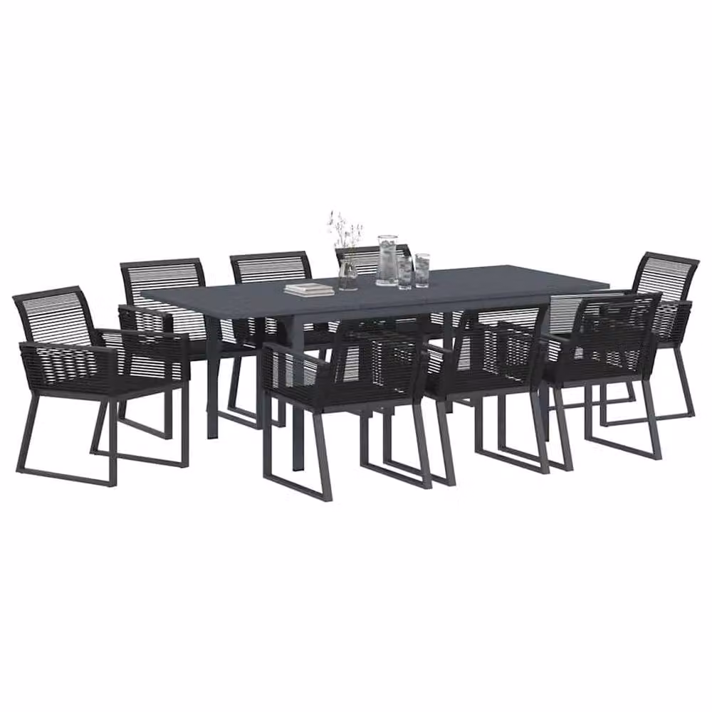 Berkfield Home 9 Piece Black Poly Rattan Garden Dining Set – 3