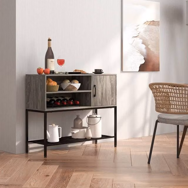 Costway Grey Wooden Sideboard Buffet Cabinet and Coffee Bar Console Table – 1