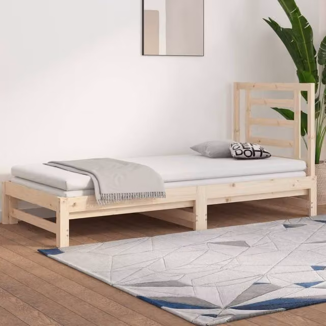 Berkfield Home Rustic Pull-out Day Bed in Brown Solid Pine, W/D/H: 180 x 200 x 90 cm