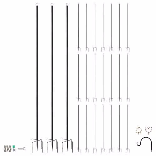 Harbour Housewares Black Metal Outdoor Festoon Poles with Interchangeable Heads, Pack of 24