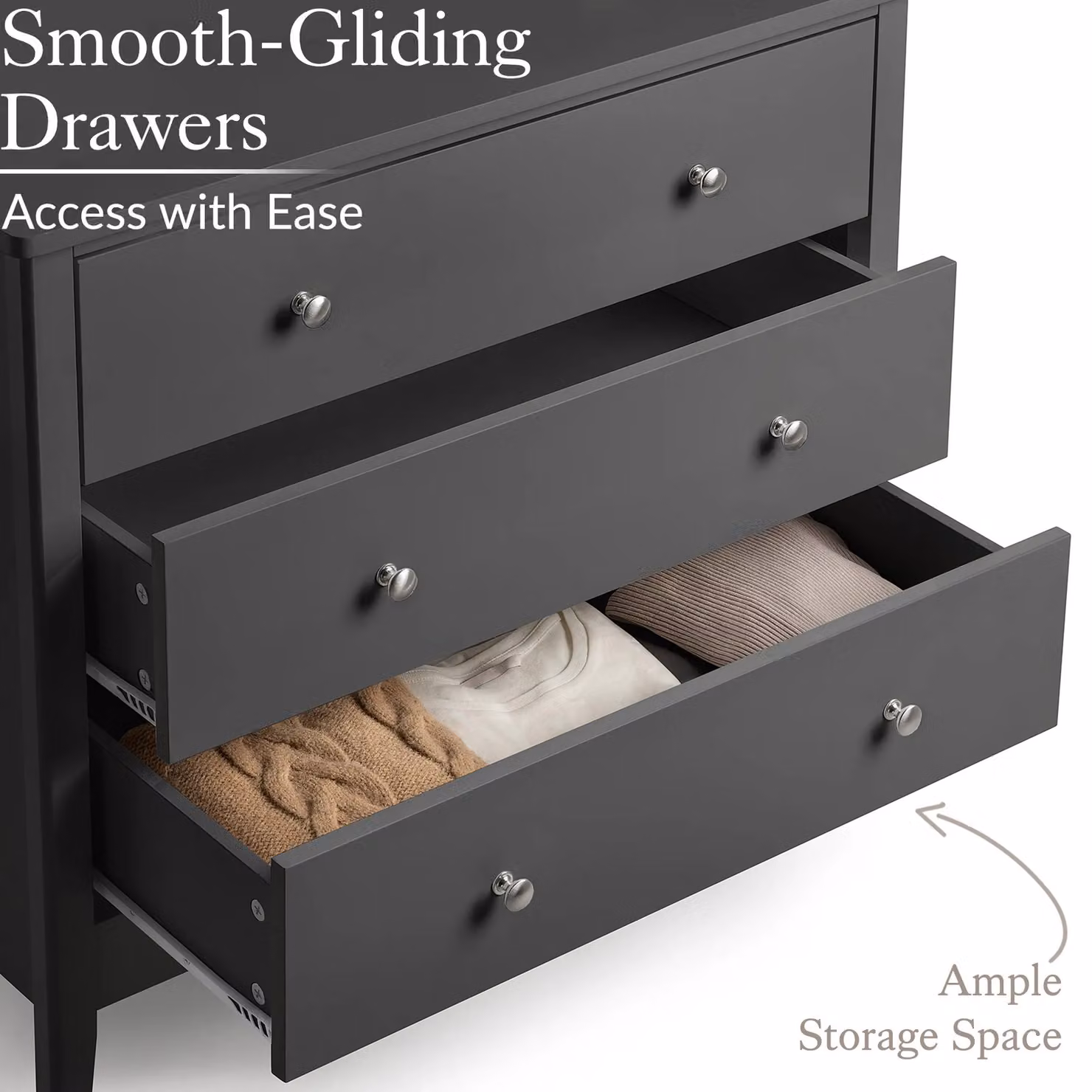 Christow Black 3 Drawer Modern Chest of Drawers, W/D/H: 80 x 40 x 70 cm – 3