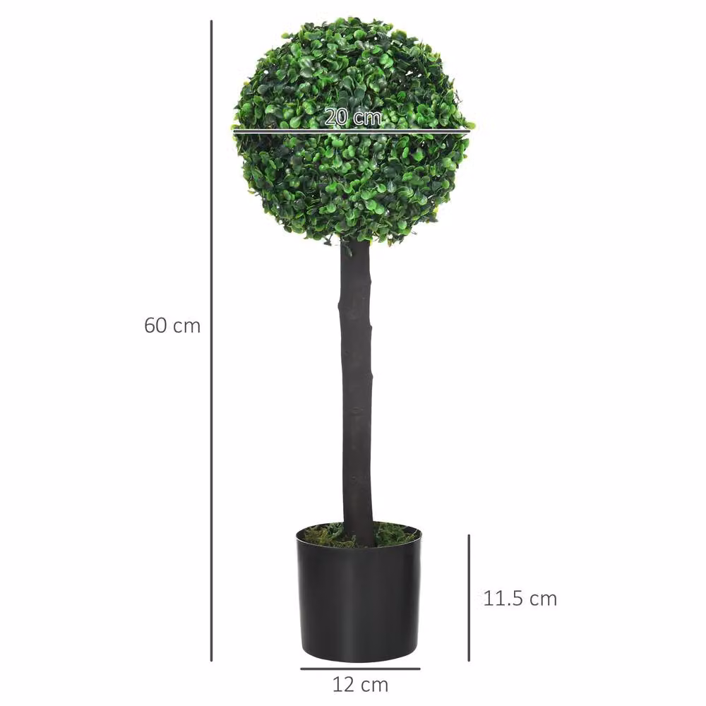 STILVORA Set of 2 Green Artificial Boxwood Tabletop Trees in Concrete Pots – 3