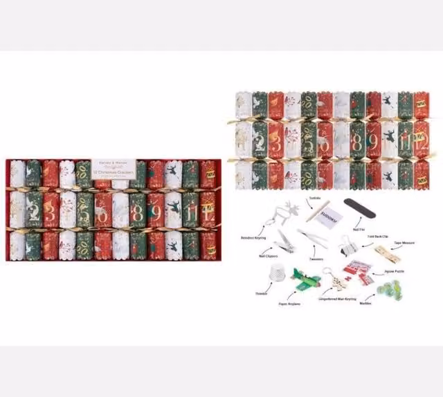 KDMD 12 Days of Christmas Crackers in Assorted Multicolour Designs, Length: 30.48 cm