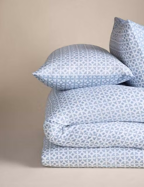 M&S Blue Mix Cotton Blend Reversible Star Bedding Set, W: 180 cm, H: 200 cm