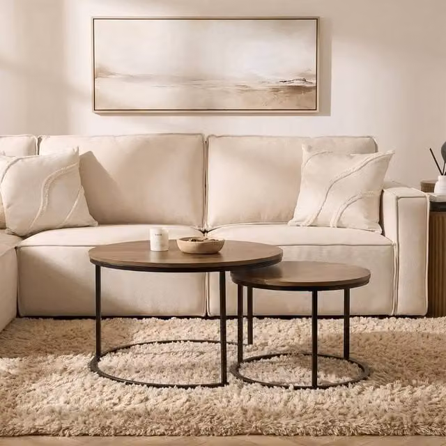 OHS Manhattan Nest of 2 Round Modern Coffee Tables in Walnut