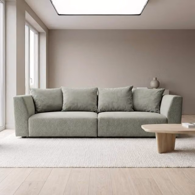 Abakus Direct Tokyo 3 Seater Sofa in Green Basket Weave Fabric with Bamboo and Rattan Upholstered Frame – 1