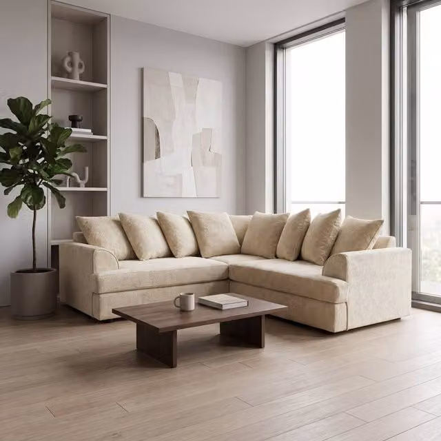 Abakus Direct Ferguson Bouclé L-Shape Corner Sofa in Light Sand