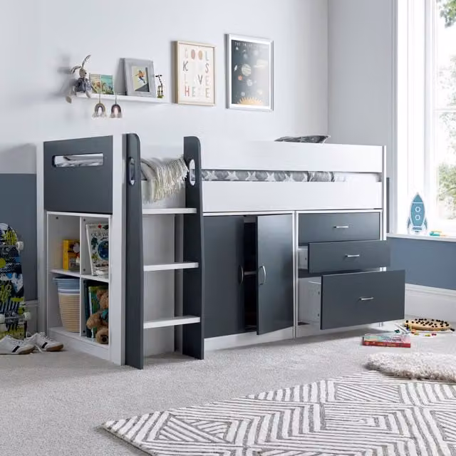 Bedmaster Lacy Mid Sleeper Bed with Storage Drawers in Grey and White