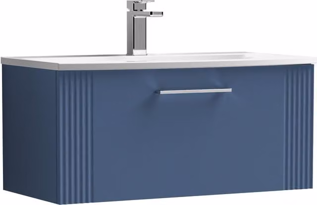 Balterley Wall Hung 1 Drawer Vanity Unit with Curved Basin, Satin Blue, Width: 80 cm