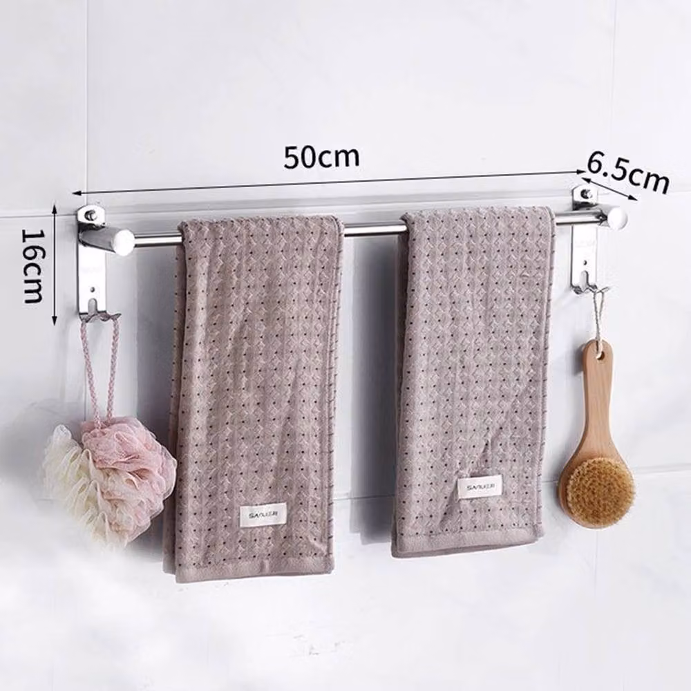 EONLION Single Towel Rail Holder, Wall Mounted, Silver, Width: 50 cm – 2