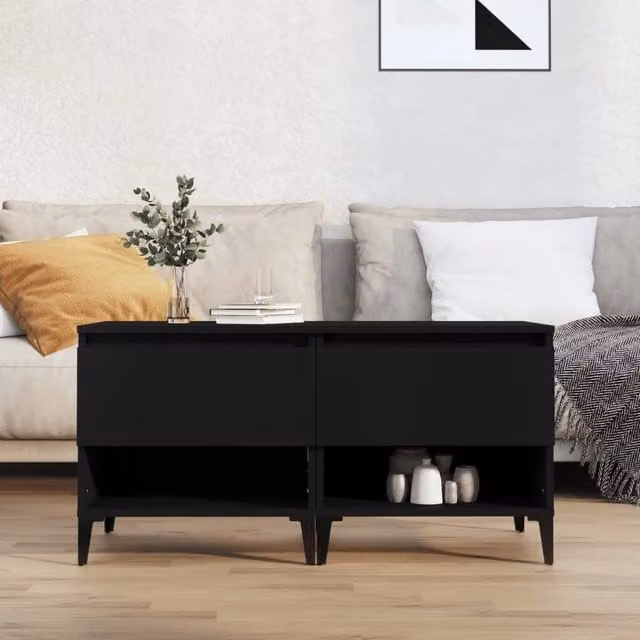 Berkfield Home Set of 2 Black Engineered Wood Side Tables, W/D/H: 50 x 46 x 50 cm