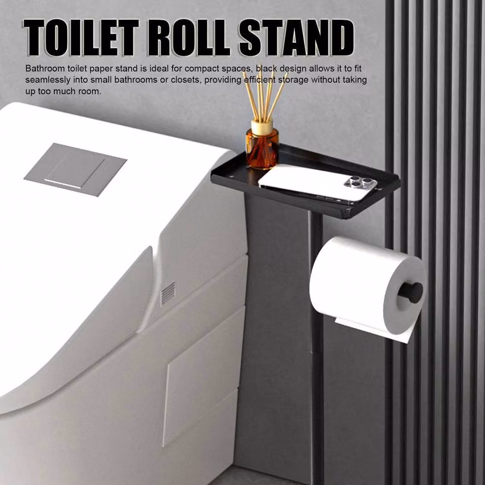 EONLION Free Standing Toilet Paper Holder and Spare Roll Stand in Black – 2