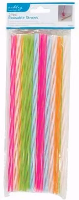 Ashley Reusable Straws, Multi Stripe, Pack of 24, Length: 23 cm, Multicolour and Yellow
