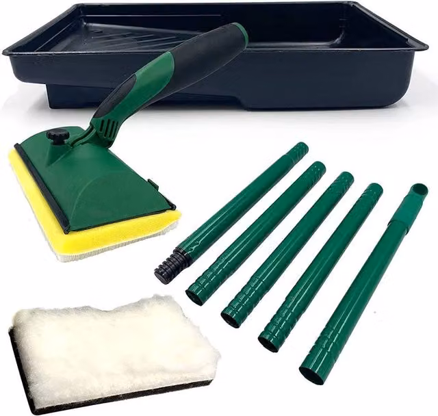 Nordara Decking Stain Applicator Kit with Long Handle, Metal Frame and Green Paint Tray – 1