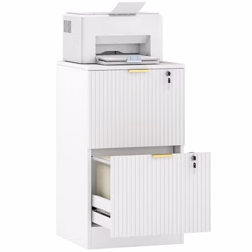HOMCOM Modern White and Gold 2 Drawer Filing Cabinet with Lockable Drawers and Hanging Rails, W/D/H: 40 x 40 x 71 cm
