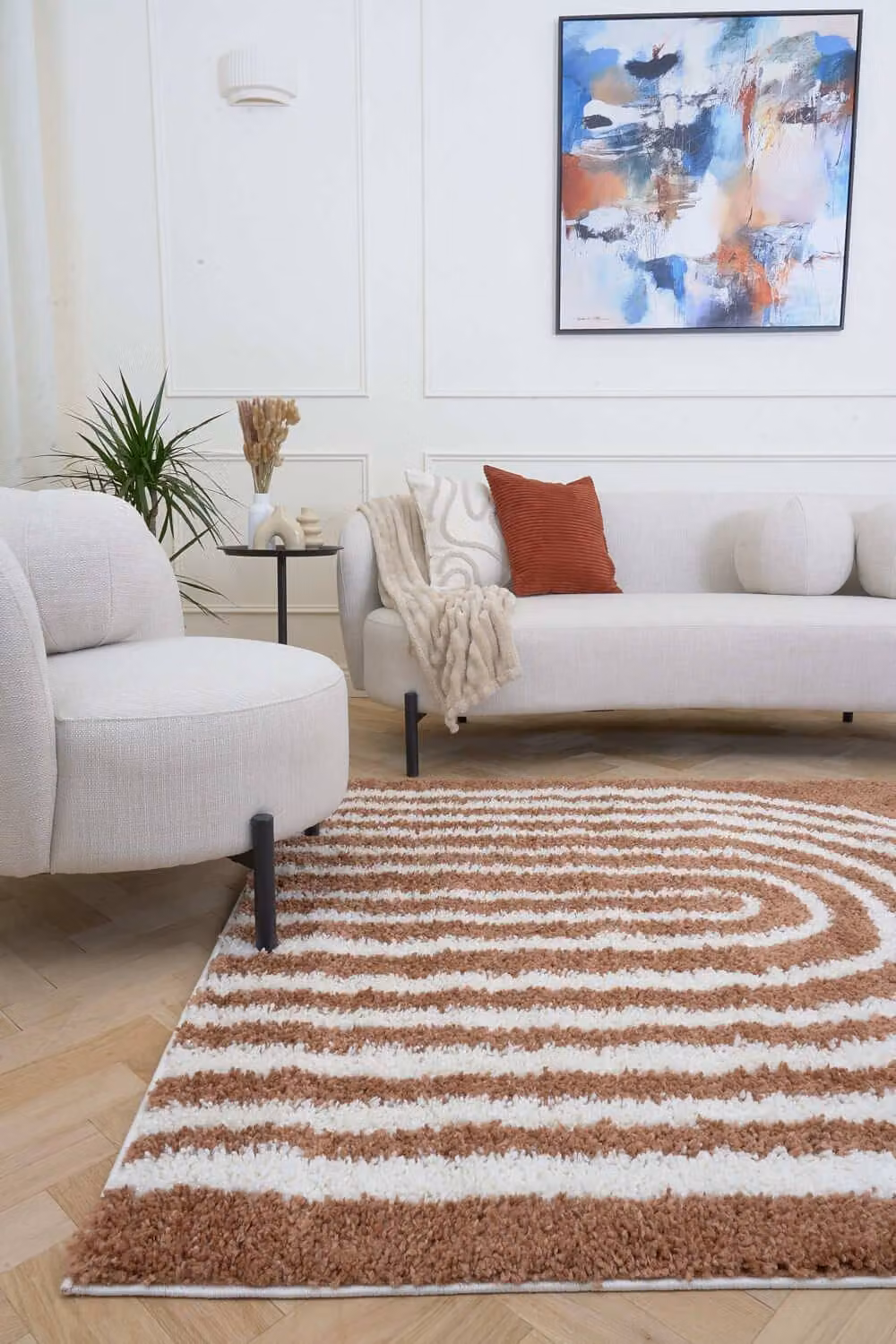 THE RUGS Moodi Rainbow Design Shaggy Soft High Pile Living Room Rug Runner in Terracotta and Multicolour, W: 80 cm, L: 300 cm – 2