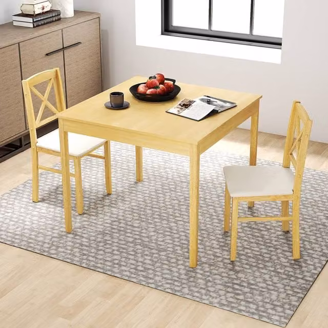 Costway 3 Piece Wooden Dining Table and 2 Chairs Set in Natural Brown and Beige – 1