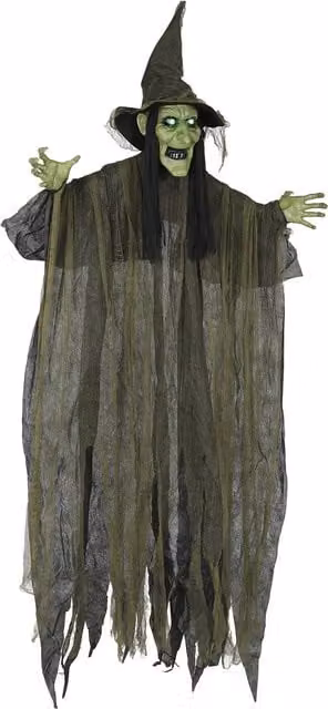 Outsunny Life Size Hanging Animated Halloween Witch with Glowing LED Eyes, Multicolour Indoor Party Prop, Height: 170 cm