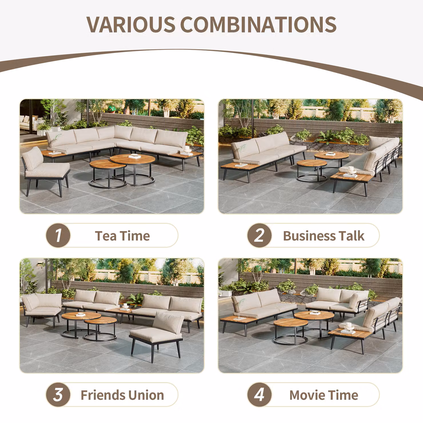 Aosom UK Modular L-Shape Garden Sofa Set in Grey with Washable Removable Cushion Covers, W/D/H: 160 x 64 x 75 cm – 4