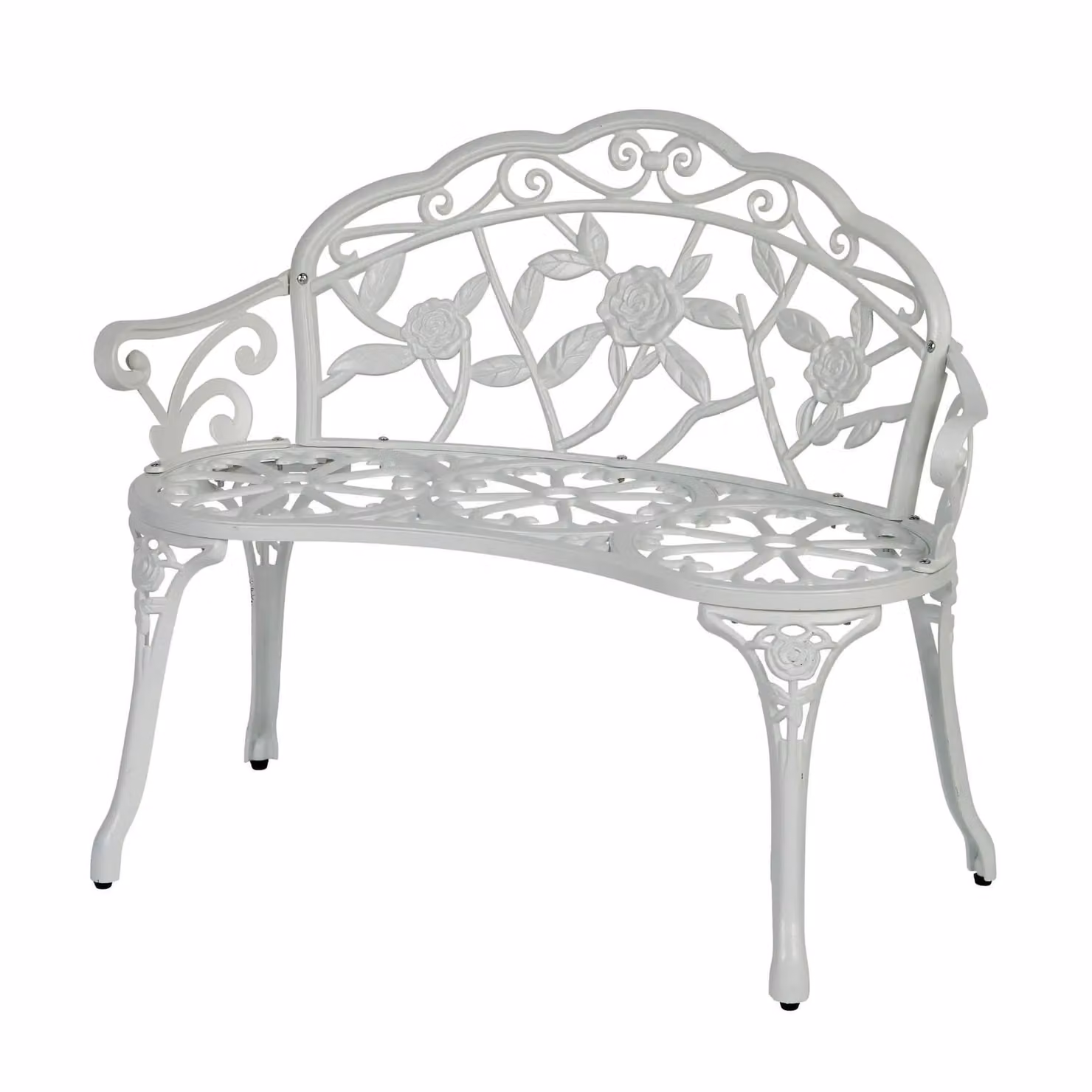 Home Source Cast Aluminium 2 Seater Garden Bench with Floral Metal Frame in White – 5