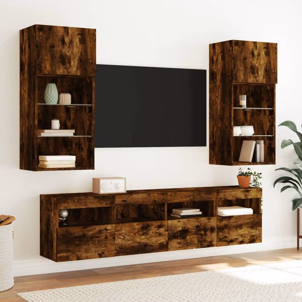 Berkfield Home Modern Wall Mounted TV Cabinet with Integrated LED Lights in Smoked Oak Brown, W/D/H: 40 x 30 x 40 cm – 4