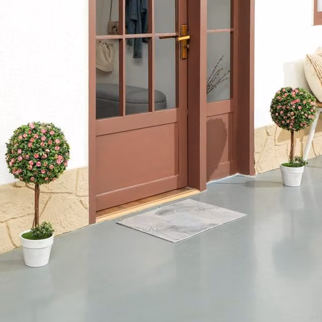 HOMCOM Set of 2 Pink Artificial Rose Ball Topiary Trees in Pots