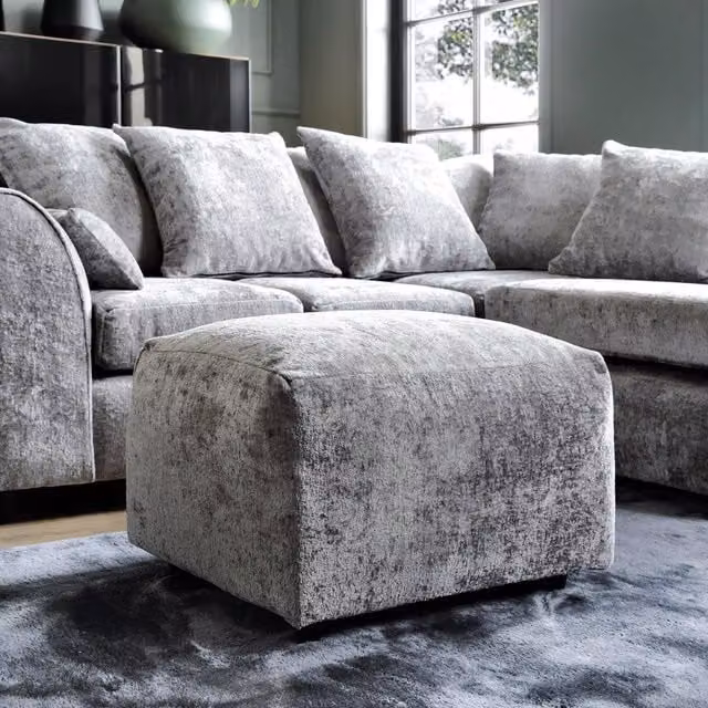 Abakus Direct Harriet Crushed Chenille Footstool in Light Grey