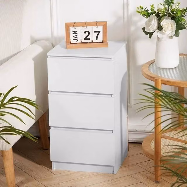 EONLION Modern Lacquered White Bedside Cabinet Nightstand Table