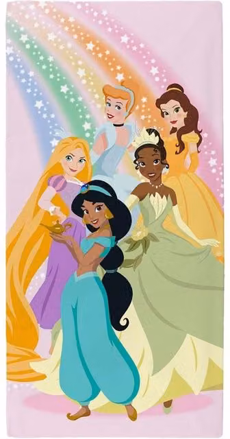 Disney Princess Rainbow Multicolour Cotton Terry Velour Childrens Towel W/H: 70 x 140 cm