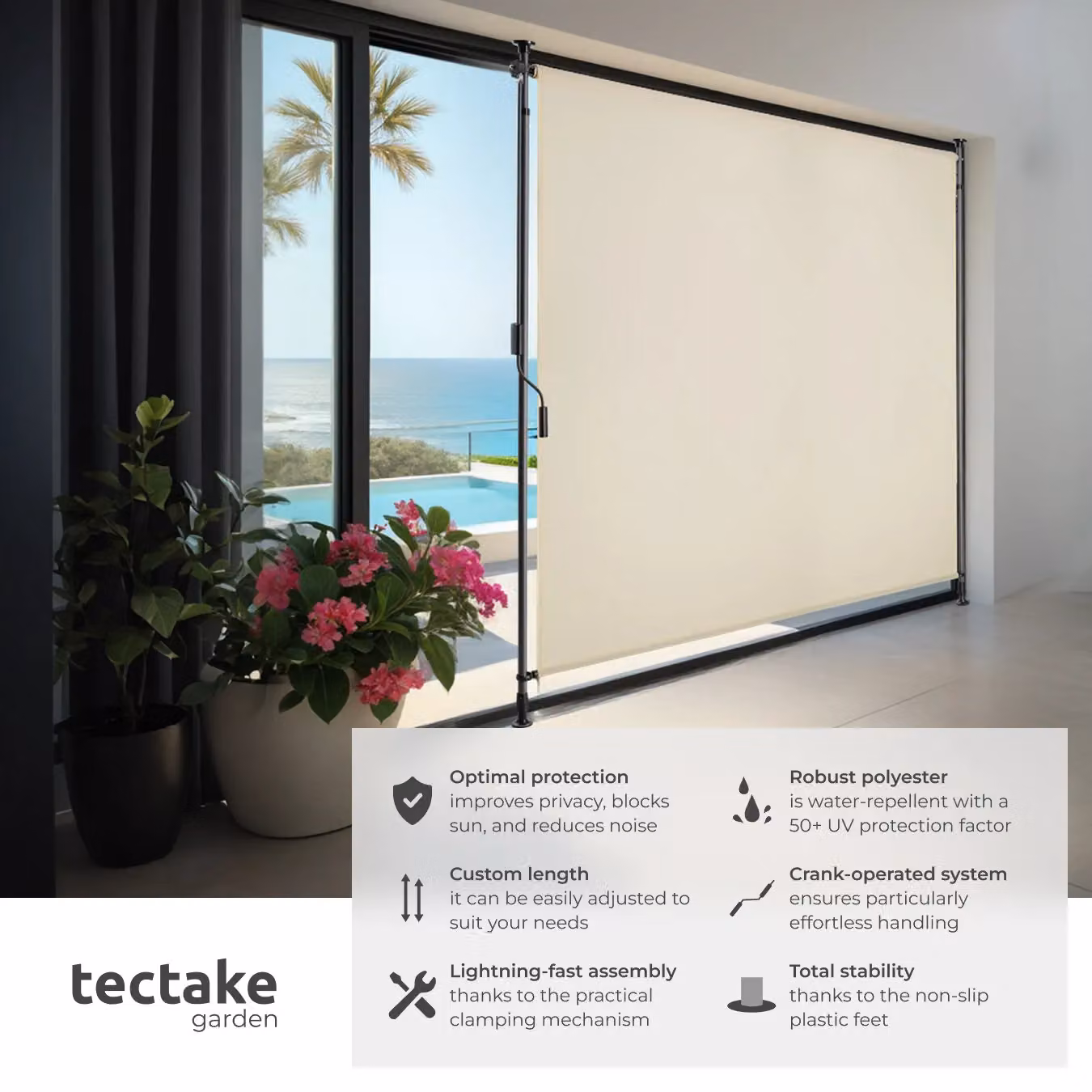 tectake Taija Retractable Awning in Beige, W: 310 cm, D: 150 cm – 2
