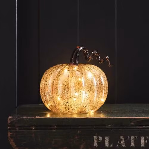 Lights4fun Amber Mercury Glass Light Up LED Pumpkin Autumn Tabletop Decoration – 4