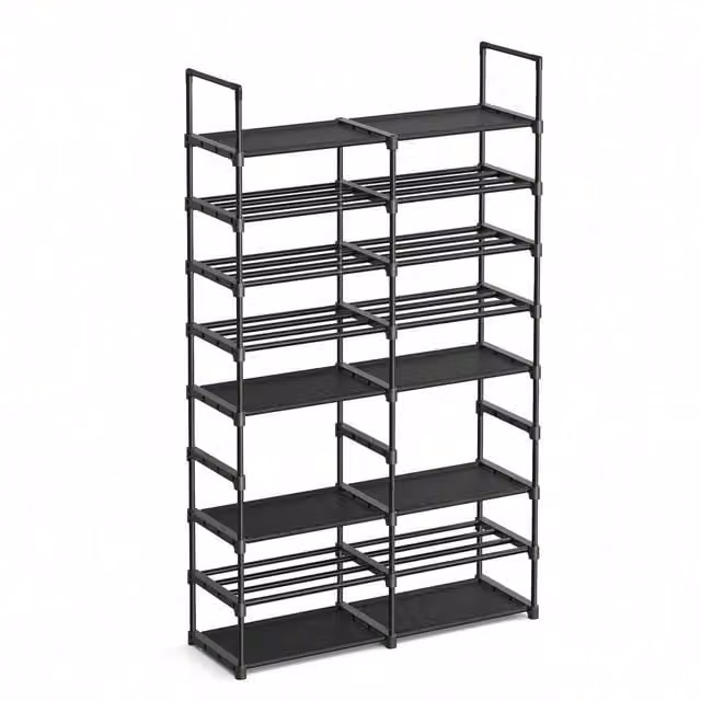 SONGMICS 8-Tier Adjustable Shoe Rack and Storage Organiser in Black