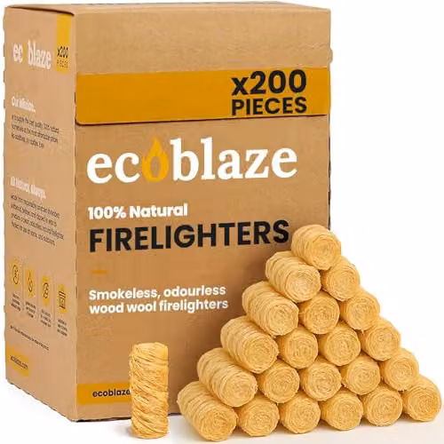 Ecoblaze Natural Brown Firelighters, 200 Pack for Wood Burners, BBQ Ovens, Stoves and Fireplaces – 1