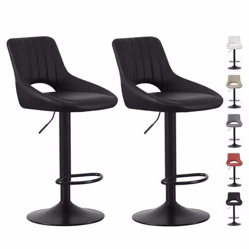 mcc direct Stacey Set of 2 Black Faux Leather Swivel Bar Stools with Backrest and Metal Base – 1