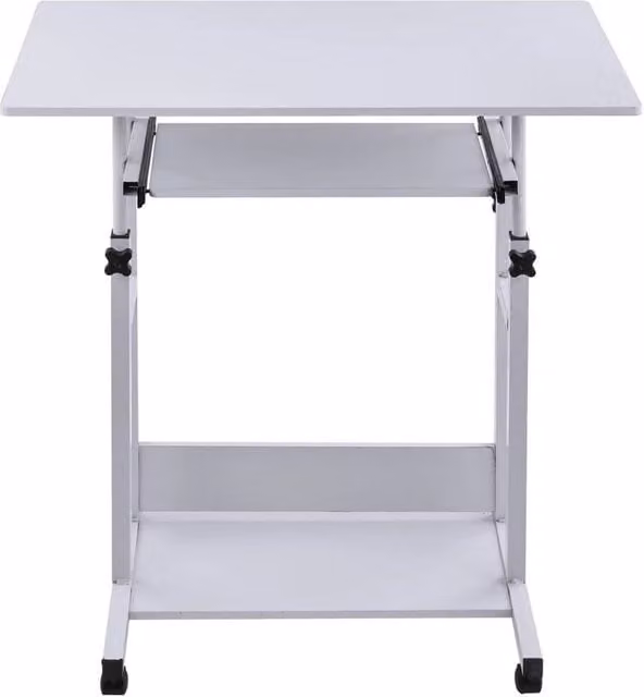 Hinsinc Height-Adjustable Computer Desk with Castors, White, W/D/H: 100 x 50 x 69-85 cm