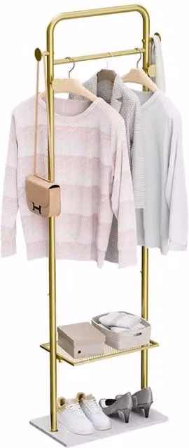 FORGEVIO Gold Corner Clothes Rack and Coat Stand with Marble Base