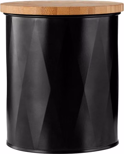 Premier Housewares Small Geometric Airtight Black Metal Storage Canister with Bamboo Lid
