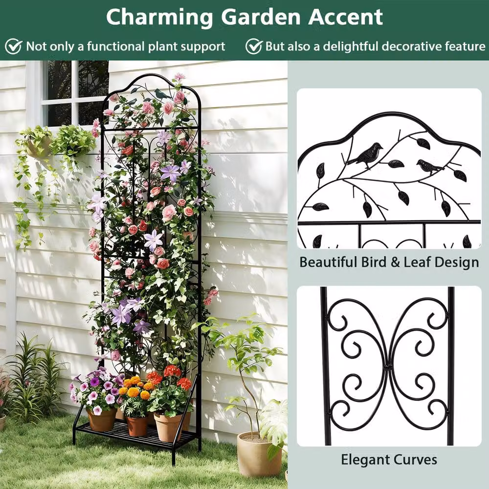 Costway 2-Pack Black Metal Freestanding Garden Trellis Vine Fence for Climbers, Height: 190 cm – 4