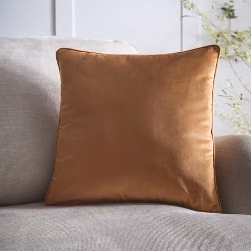 Portfolio Home Orange Velvet Filled Cushion with Piped Edge, W/D/H: 45 x 45 x 45 cm