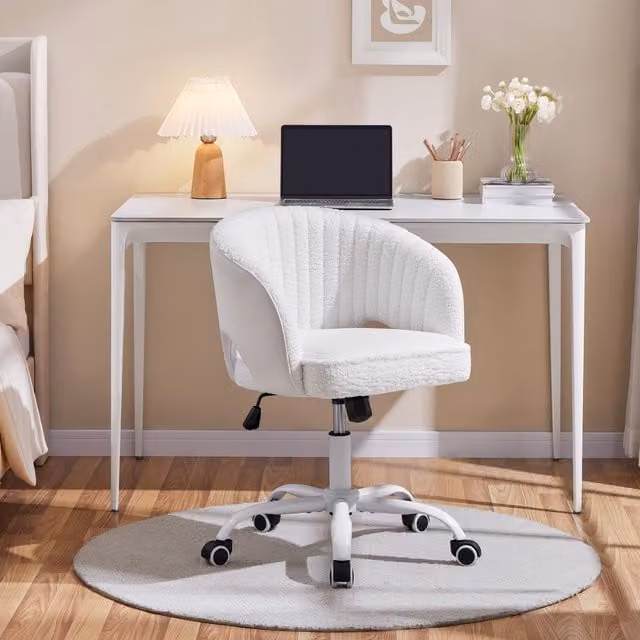 Yaheetech Modern Tufted Barrel Back Office Chair in White Bouclé
