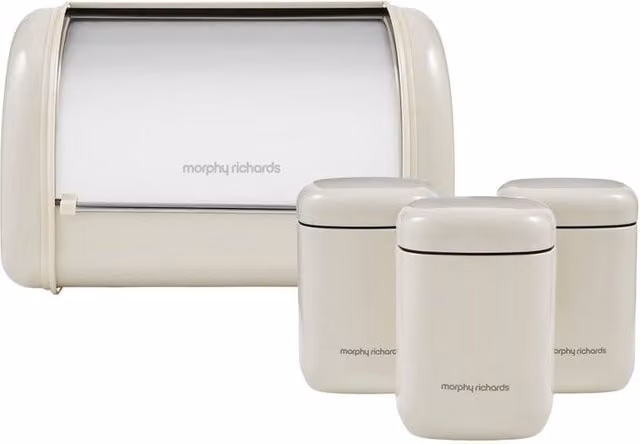 Morphy Richards Equip Beige Compact Bread Bin and 3 Canister Set with Stainless Steel Roll Front Design – 1