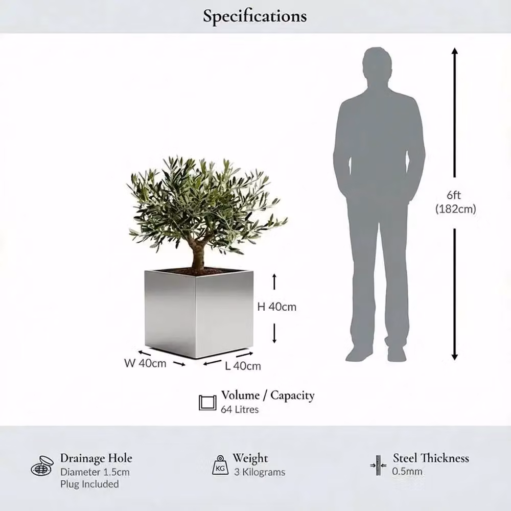 Woven Wood Silver Grey Square Galvanised Steel Planter, 40 x 40 x 40 cm – 5