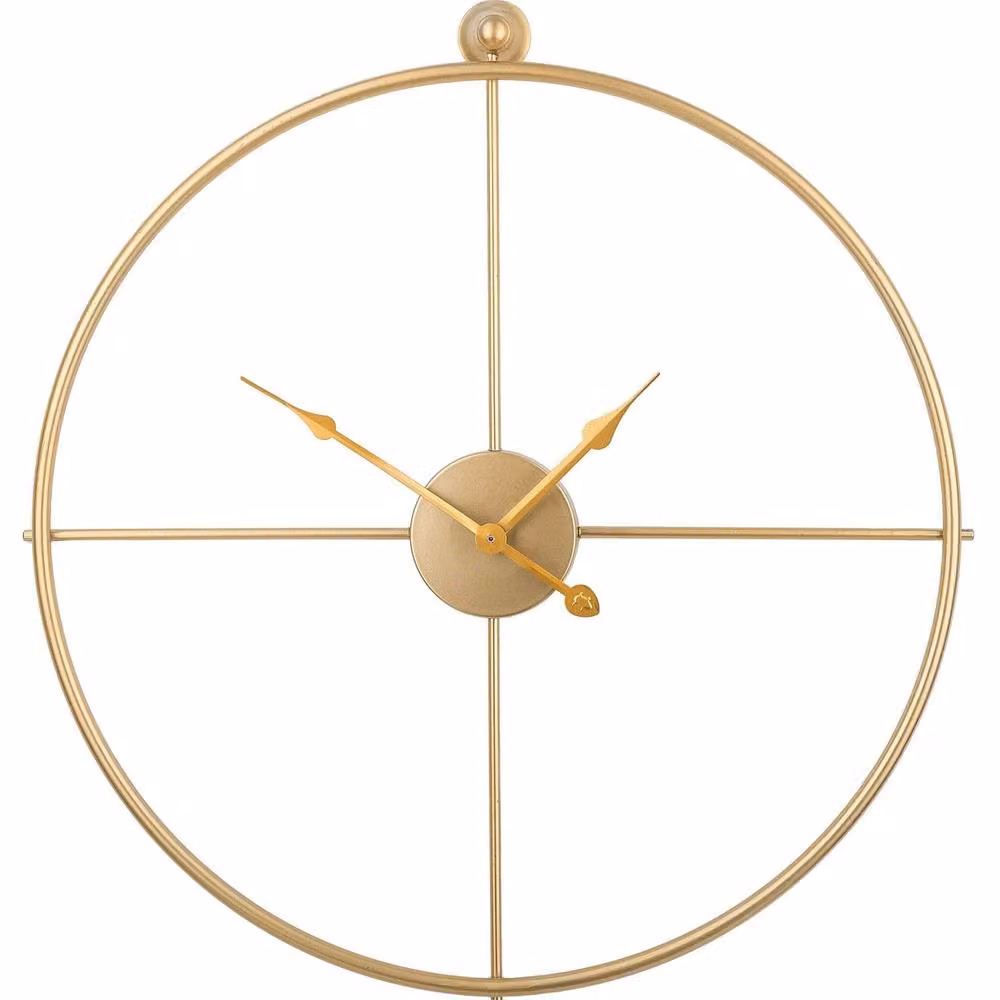 Wyld and Coco Aurum Gold Minimalist Round Iron Frame Wall Clock, Diameter: 50 cm – 1