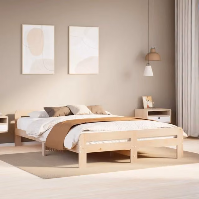 Berkfield Home King Size Solid Wood Pine Bed Frame in Brown, 150 x 200 cm – 1
