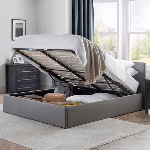 Julian Bowen Rialto Upholstered Ottoman Storage Bed Frame, Grey, Double – 3